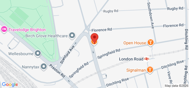 Map showing Yummie Pizza in Brighton